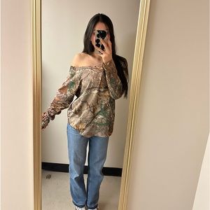 off the shoulder camo long sleeve